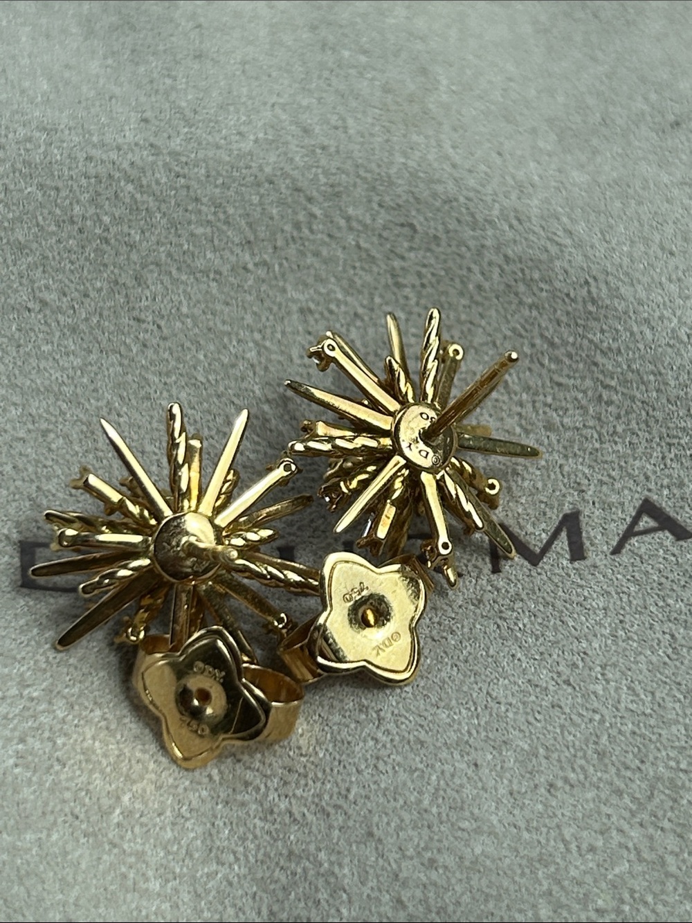David Yurman Gold Starburst Diamond Accent Stud Earrings - Picture 3 of 5